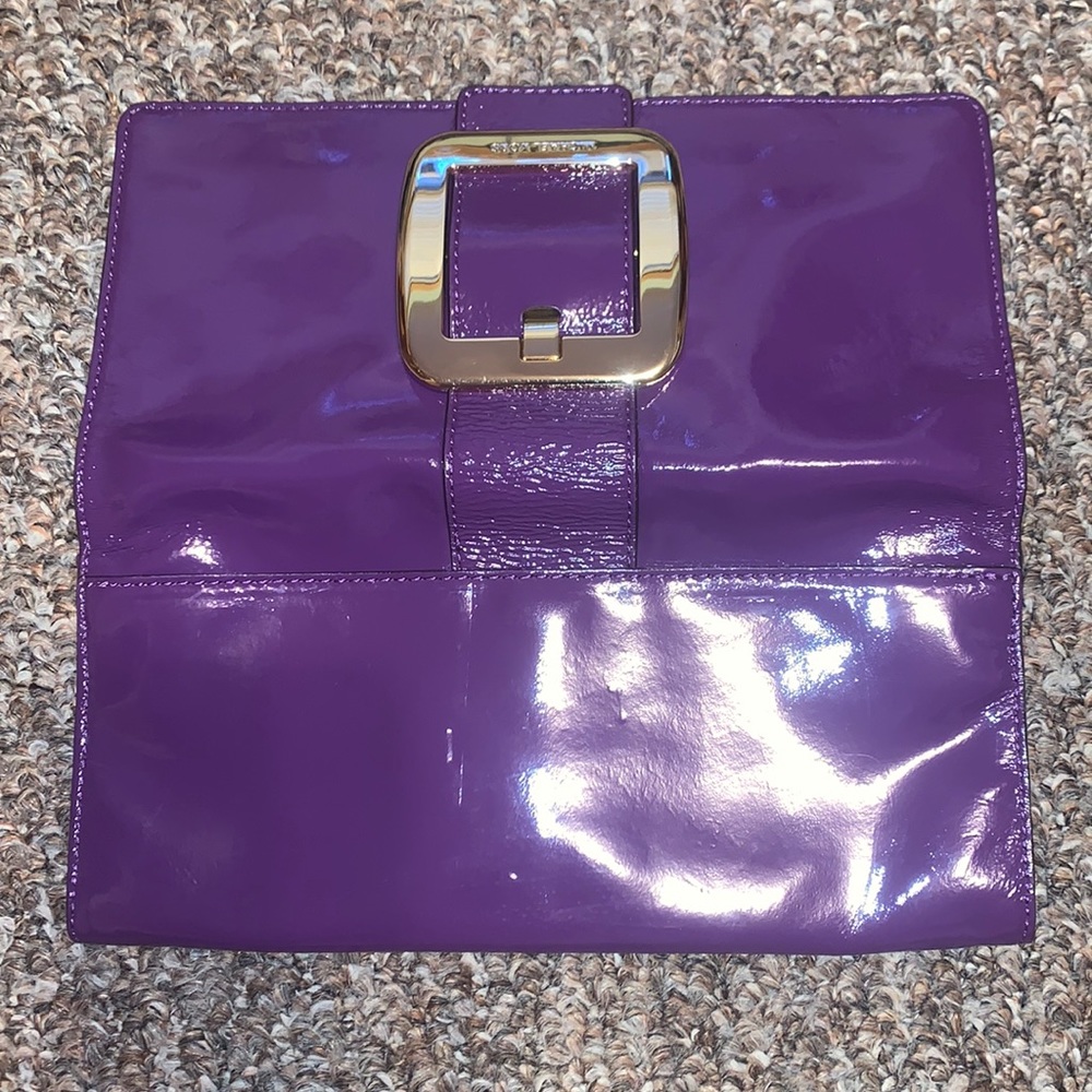 Michael Kors violet patent clutch